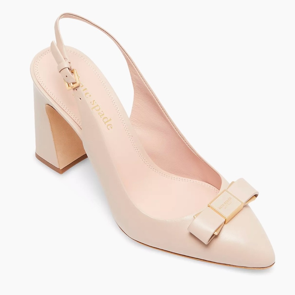 *new*Kate Spade New York Bowdie Bow Leather Slingback Mules pale vellum